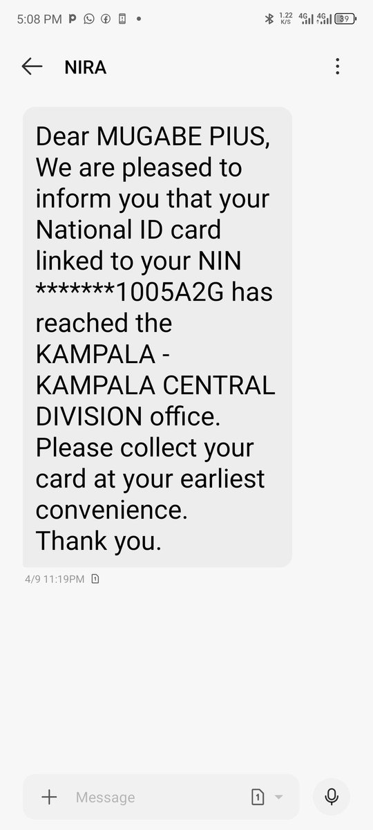 MugabePius9's tweet photo. Hello @NIRA_Ug  I received a message on 9th April that my national ID is ready for picking from Kampala Central, (Kololo). 
It's between twice me going there from morning up to evening and after that they tell me it's not in their boxes. https://t.co/bMaDYyZkSg