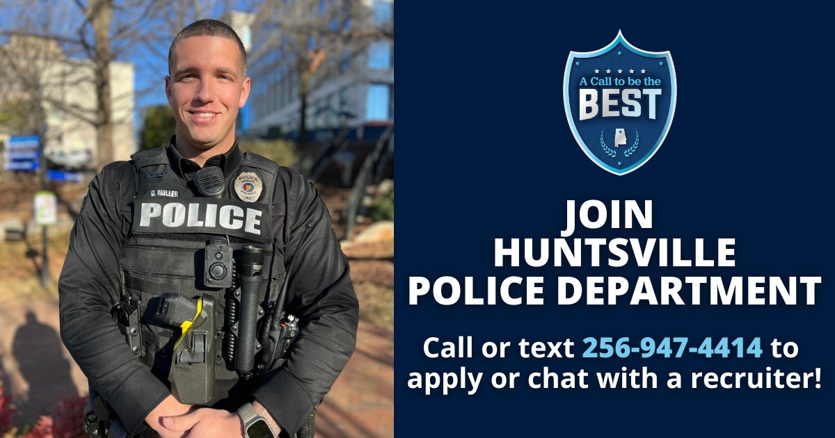 HSVPolice's tweet photo. The Huntsville Police Department provides comprehensive training, ongoing professional development and a supportive environment built to help officers succeed.

Call or text 256‑947‑4414 to connect with us and explore what a future with HPD can look like! https://t.co/c9WvazGNSS