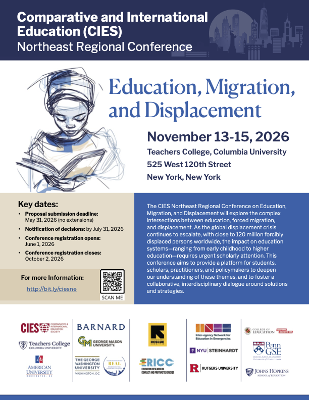 TC_ICEP's tweet photo. Friendly Reminder

📢 Call for Abstracts! 
CIES Northeast Regional Conference on Education, Migration &amp; Displacement 
📍Teachers College, Columbia University 
📝Submit by May 31, 2026   

#CIES2026 #EiE #MigrationStudies https://t.co/uFaqfTcpvk