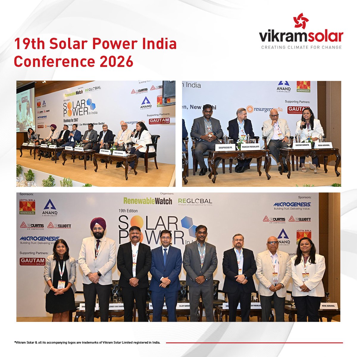 VikramSolar's tweet photo. At the 19th Solar Power India Conference 2026, Ms. Neha Agarwal, Senior VP – Corporate Strategy, Vikram Solar, joined the “Forum of CXOs” panel to discuss policy, risks, and strategic shifts shaping India’s solar future.

#VikramSolar #SolarPower https://t.co/c5TYenNN6r