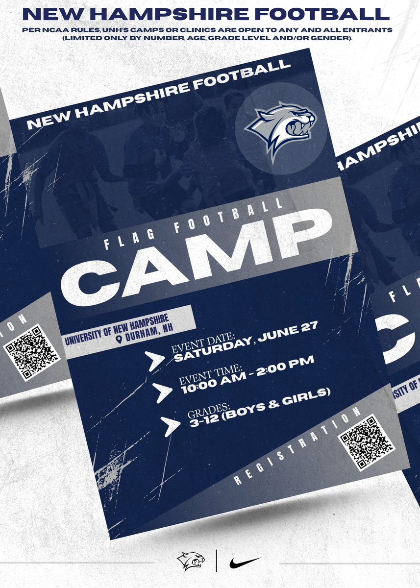 coachtfogg's tweet photo. New Hampshire Flag Football/ 7on7 ￼🐾

Calling all athletes in grades 3–12, boys and girls, to come out to our Flag Football Tournament 🏈🐾. Come compete, have fun, and enjoy the atmosphere here in the 6️⃣0️⃣3️⃣! Hope to see you there!

Registration Link: https://t.co/QnbIvEdRPm https://t.co/oBGkBHRPIu