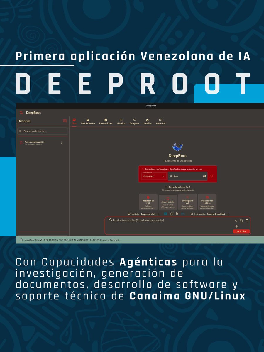 CanaimaGNULinux's tweet photo. Descarga Canaima 8.4 y disfruta de #DeepRoot
La primera aplicación Venezolana para el Acceso y Uso Soberano a la Inteligencia Artificial, hecha desde y para Canaima GNU/Linux (compatible con todas las distros GNU/Linux).
https://t.co/r5MHm30Nx6
https://t.co/HPVm8Eh898 https://t.co/PESiaEFi9v