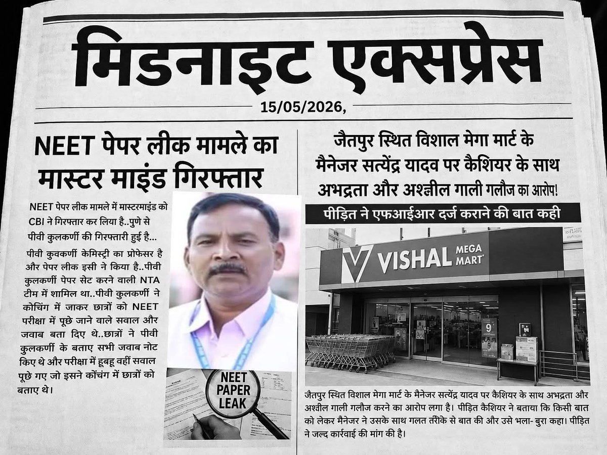 MidnightXps's tweet photo. नीट पेपर लीक का मास्टर माइंड गिरफ्तार।दिल्ली के जैतपुर स्थित विशाल मेगामार्ट के मैनेजर ने कैशियर को दी अश्लील गालियां किया अभद्र व्यवहार!
@vishal_mega @DelhiPolice https://t.co/zZDAguOsq0
