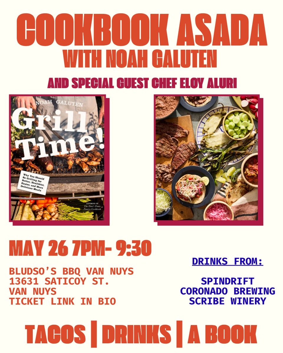 galuten's tweet photo. For the L.A. folks — this is going to be an epic book launch event. Best carne asada you’ll ever have in your life, from Eloy Aluri, with booze and a signed book included. https://t.co/qTFazjFCHv https://t.co/nbdxoQY93o
