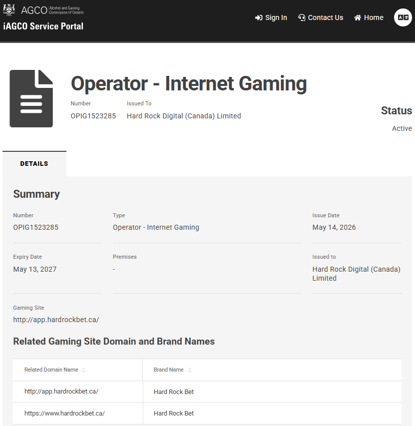 SNBET_ca's tweet photo. After missing out on acquiring PointsBet Canada, Hard Rock Bet is indeed entering the Ontario market on its own. AGCO license granted yesterday. https://t.co/zCf6S9bPTP
