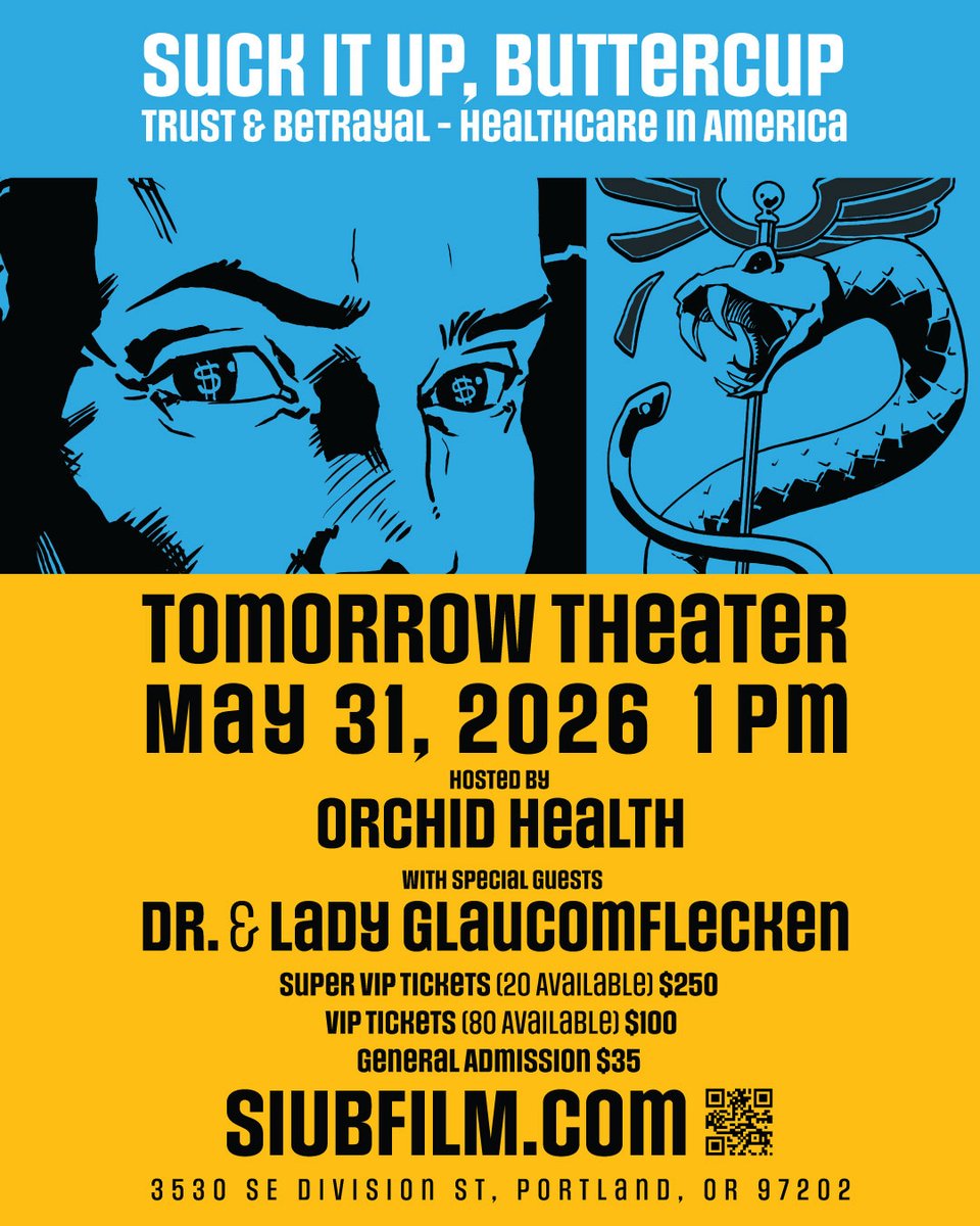 AAEMRSA's tweet photo. If you’re in the Portland area, this is worth checking out! 👀 Dr. &amp; Lady Glaucomflecken join Suck it Up, Buttercup at Tomorrow Theater. 🎟️ https://t.co/m4U92uOqEw https://t.co/tgJInb6mVY