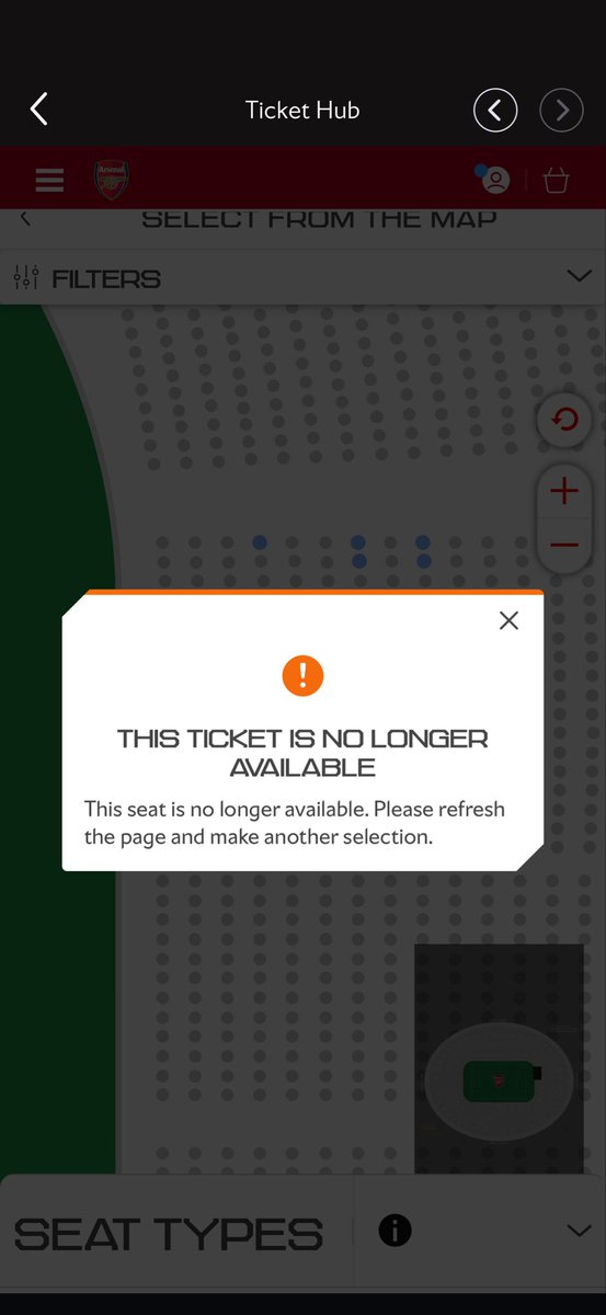 AidRichardson6's tweet photo. @ArsenalBallots those block 23’s are still showing on the map but are unavailable. So annoying https://t.co/xc3fnOHaZR