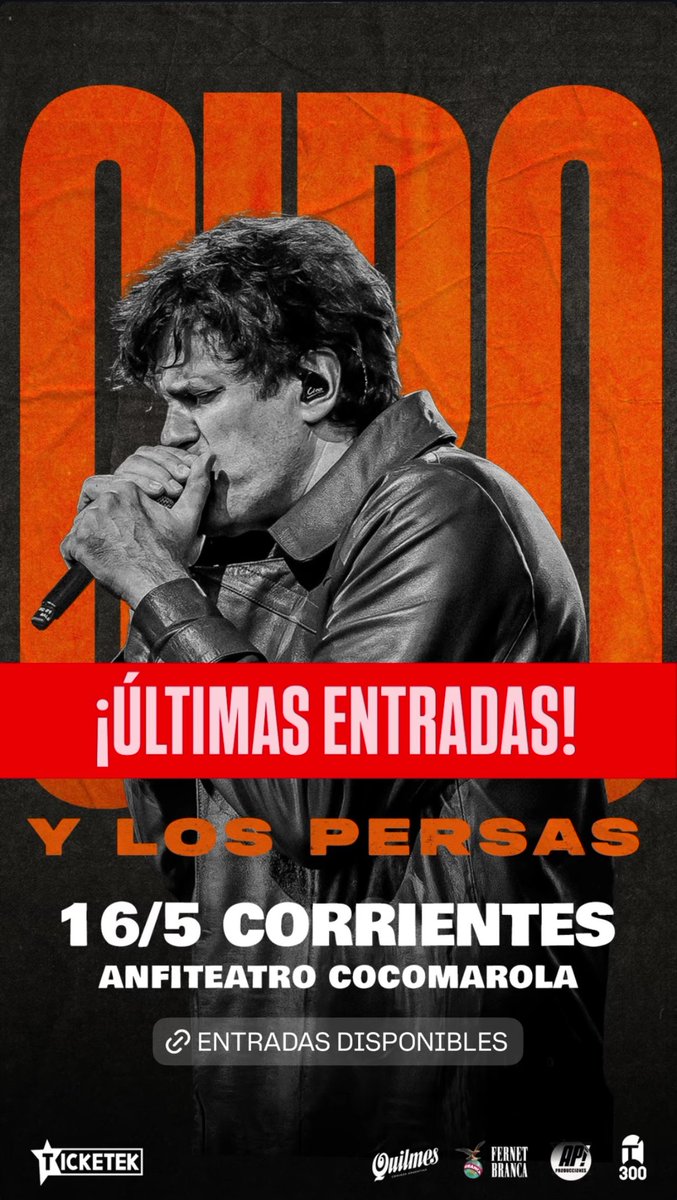 Kitoscai87's tweet photo. Atención! Últimas entradas para Ciro y Los Persas en Corrientes, las entradas están a la venta vía Ticketek. https://t.co/vcyASnEjvj
