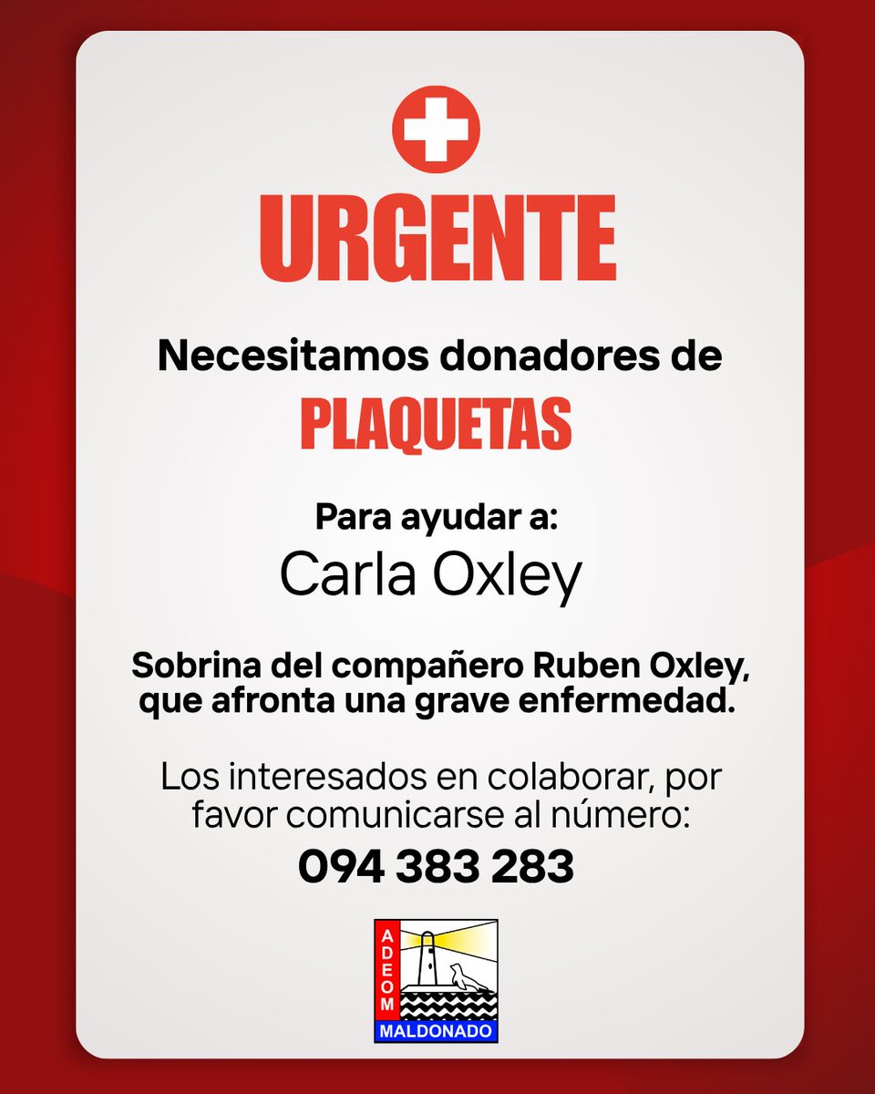 MaldonadoAdeom's tweet photo. 𝗠𝗨𝗬 𝗜𝗠𝗣𝗢𝗥𝗧𝗔𝗡𝗧𝗘!!

Llamado a la SOLIDARIDAD, se necesitan urgente donantes de plaquetas. https://t.co/3cHMeiTfpC