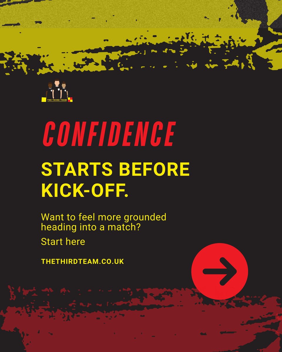 The3rdTeam's tweet photo. Before you step onto the pitch, take a moment to:

✔ Check in with yourself
 ✔ Visualise those early decisions
 ✔ Give your mind something steady to come back to

It doesn’t have to be complicated. It just has to work for you.

#ResilientReferees #MentalHealth #Education https://t.co/ej6ewUyp3l