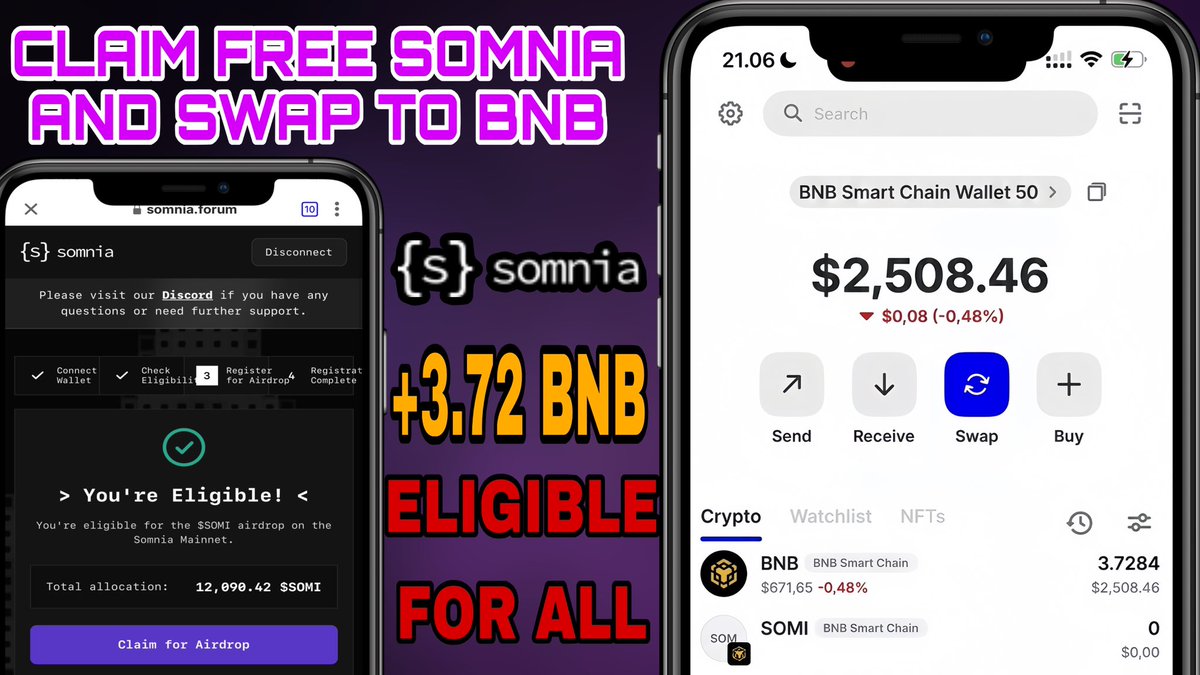 SafyWallet's tweet photo. 🚀INSTANLY AIRDROP
CLAIM AIRDROP FOR ALL USERS✅

🔗 CLAIM LINK: https://t.co/Ny0oUybi9V

1️⃣ Copy Link and paste in your Dapps Browser ( eg. OKX WALLET, BITGET WALLET or Bowser Extension
2️⃣ Connect Your Wallet and Change BNB NETWORK
3️⃣ Claim Your Airdrop
4️⃣Done You receive SOMNIA https://t.co/EdP0GJt84s