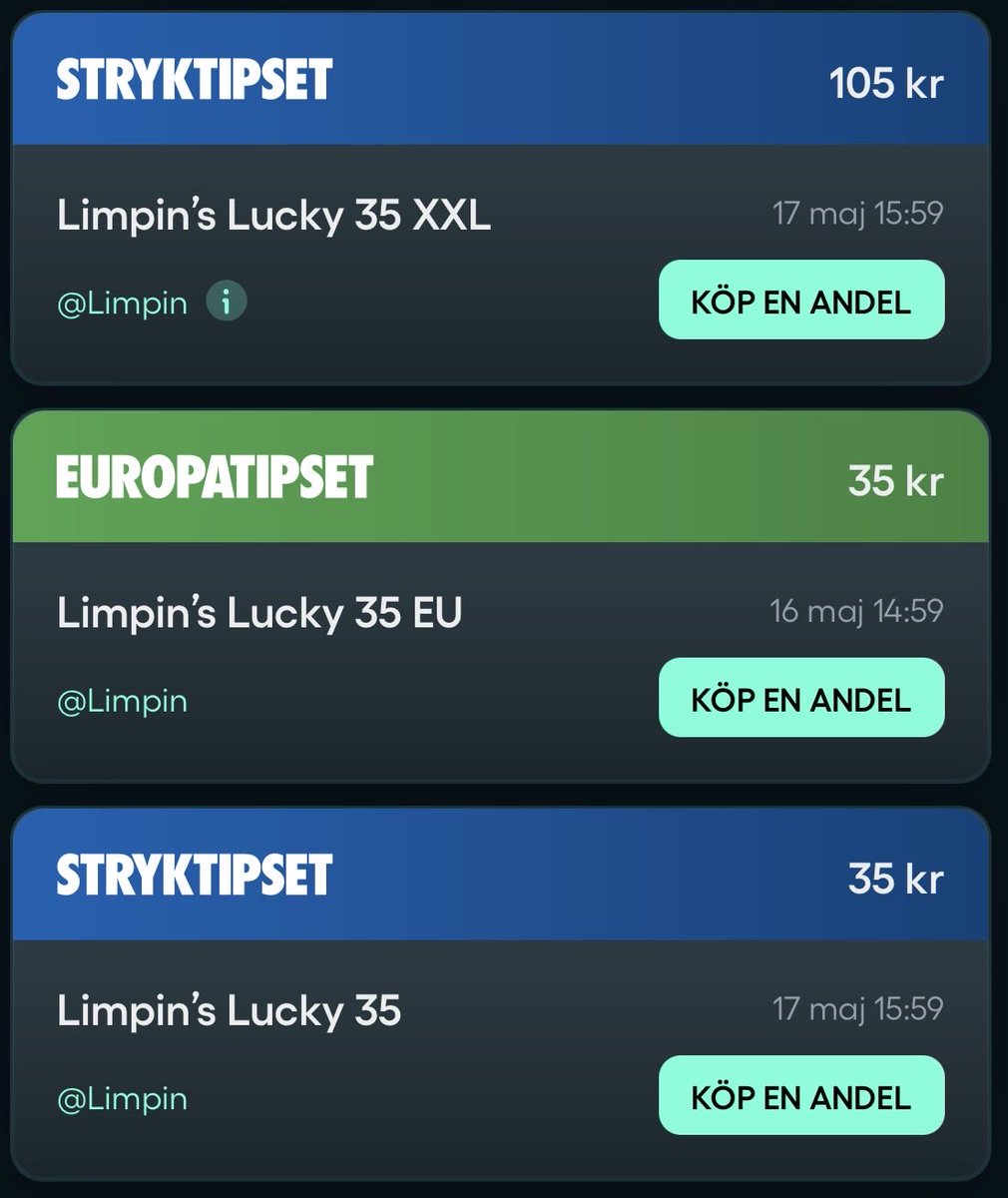 Lucky35System's tweet photo. Omvänd ordning till helgen då Europatipset avgörs på lördag och Stryktipset på söndag. 

Jag har öppnat tre spel, ett till ET och två till ST. Ni finner dem alla via länken nedan.

👉 https://t.co/f5EWpY2FGd https://t.co/10qUht0J69
