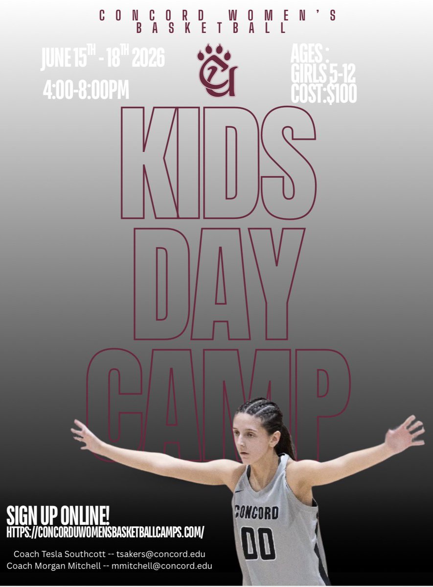 CU_WBB's tweet photo. We’re 1 month out from KIDS CAMP! (Which means school is almost out for the summer!) 

Sign up using the link to start the summer off the right way… with Concord Women’s Basketball! 

https://t.co/az4QWI9gTb https://t.co/8vyavAAWHa