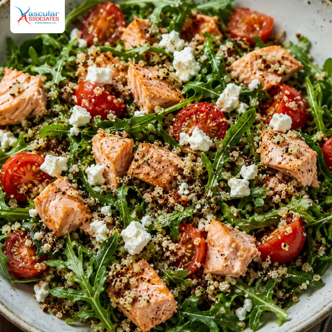 of_vascular's tweet photo. This Toasted Quinoa &amp; Salmon Salad is packed with omega-3s, fiber, leafy greens, and antioxidants to support vascular health.

Get the full recipe from Cleveland Clinic here 👉 https://t.co/0mhzvzGJXw 

☎️ 251-410-8272

#Vascular #SouthAlabama https://t.co/WNXTZozC5c