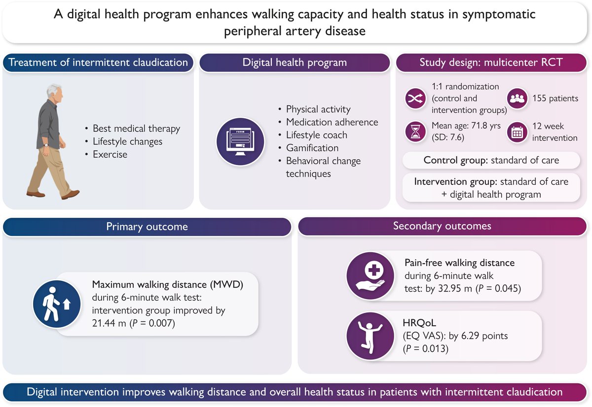 ESC_Journals's tweet photo. A Digital Health Program Enhances Walking Capacity and Health Status in Symptomatic Peripheral Artery Disease https://t.co/QcDe5g51tv 

#EHJDigital #eHealth
@BruiningNico @rafavidalperez @fwasselbergs  @rbcasado https://t.co/SnIkKd74YN