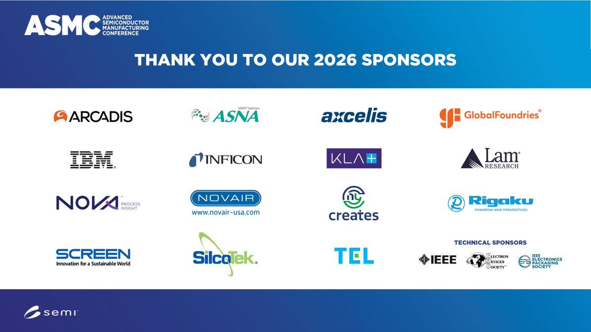 SEMIAmericas's tweet photo. #SEMI_ASMC 2026 in Albany, NY has officially wrapped—and what a week it was! From record-breaking attendance to outstanding technical sessions and meaningful connections, this year set a new standard. None of it would have been possible without our incredible sponsors, speakers, committee, and attendees. We look forward to seeing everyone again in 2027 >> https://t.co/ugWTeD6O0Y