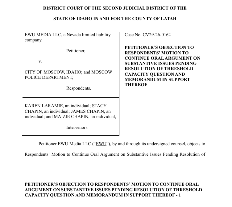 SarahDIrish's tweet photo. Objection to Motion to Continue⚖️

1/2
#EWUMedia 
#MoscowID 
#PublicRecords 
#BryanKohberger