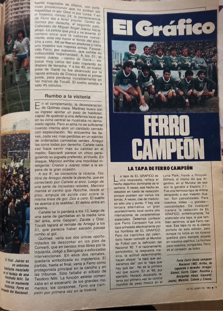 hernansartori's tweet photo. FERRO CAMPEON 1982, en pleno Mundial de España.
En @elgraficoweb.
El testimonio gráfico no muere.
#VamosAVolver https://t.co/l0wpffABZG