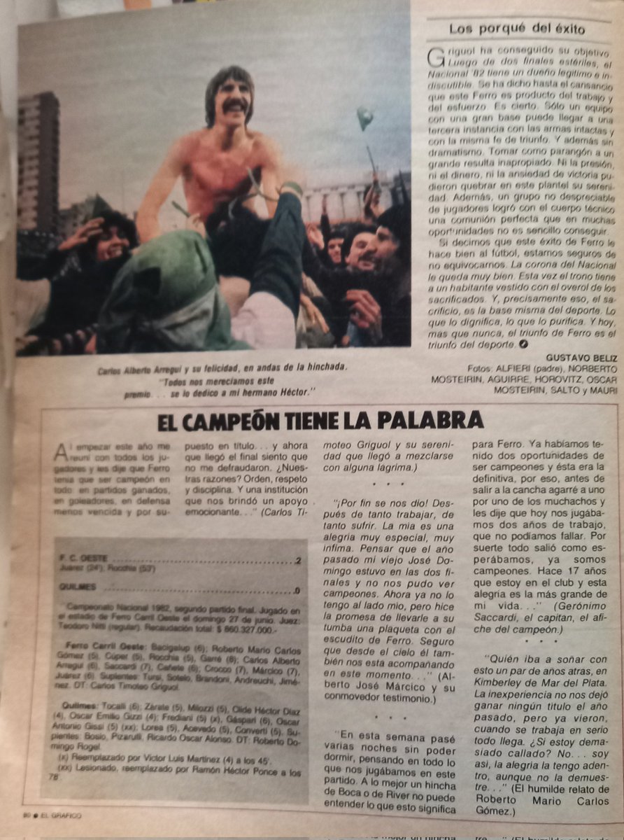 hernansartori's tweet photo. FERRO CAMPEON 1982, en pleno Mundial de España.
En @elgraficoweb.
El testimonio gráfico no muere.
#VamosAVolver https://t.co/l0wpffABZG