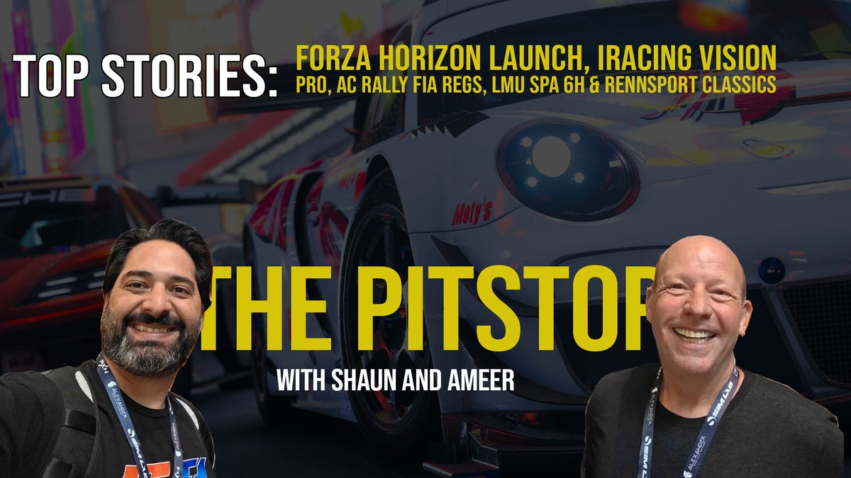 TheSimpit's tweet photo. The Pitstop goes live in 5 minutes!

Today’s topics: • Forza Horizon launch • iRacing Vision Pro support • AC Rally FIA regs • LMU 6H of Spa • Rennsport Endurance Classics
Live at 8AM PST: https://t.co/LSaNOFSytz
#SimRacing #ThePitstop #TheSimpit https://t.co/FxXNiTh1E0