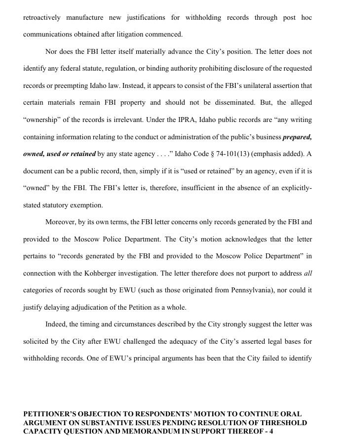 SarahDIrish's tweet photo. Objection to Motion to Continue⚖️

1/2
#EWUMedia 
#MoscowID 
#PublicRecords 
#BryanKohberger