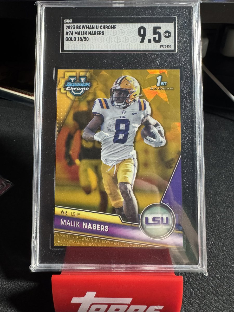holdeene's tweet photo. Graded cards for sale. 
Malik Nabers 1st bowman gold cracked ice /50 SGC 9.5 (200 obo)

Chimecho AGS 9.5 (15 obo) https://t.co/MLICAXzct3