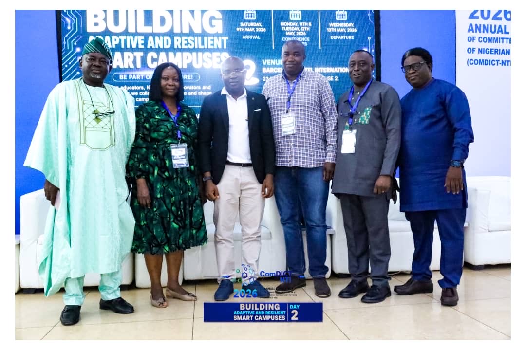 SchoolTrySoft's tweet photo. The SchoolTry takeover at #COMDICT2026. 

The COO on stage with ICT leaders from @OAUniversity, @lautechofficial, @UnilorinNGR, and @eauedoyo.

We’re building the future of Nigerian education with the best in the game. 

Video highlights next! https://t.co/Of8rMlt3FB