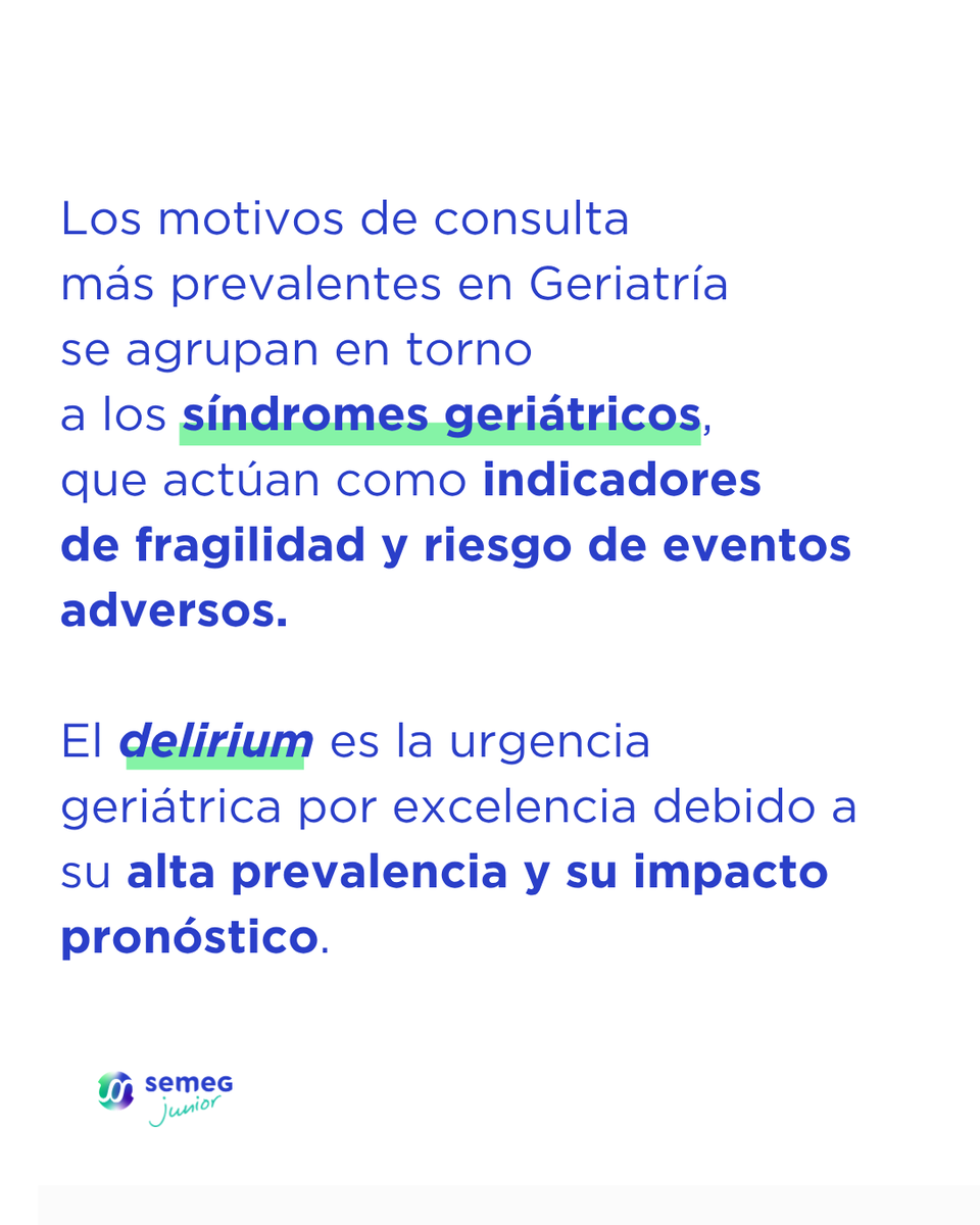 semeg_es's tweet photo. 🧠 Los motivos de consulta más prevalentes se agrupan en síndromes geriátricos: indicadores de fragilidad y riesgo de eventos adversos. El delirium es la urgencia geriátrica por excelencia por prevalencia e impacto pronóstico. #TemaDelMes #SEMEGJunior https://t.co/lWyxEI4jyI