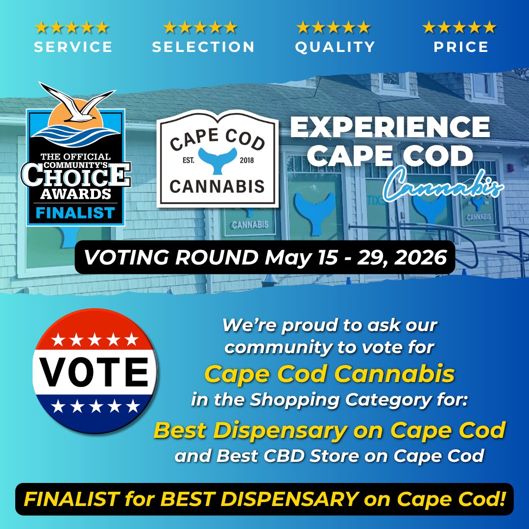 capecodcanna's tweet photo. The 2026 Choice Awards voting round is now open! As a Top Finalist we ask for your vote for Cape Cod Cannabis as the Best Dispensary on Cape Cod! Vote from 5/15 - 5/29 @ https://t.co/7hx46qkj3L ... you can submit (1) vote per day. Thank you for your support. https://t.co/niTxNI1dTV