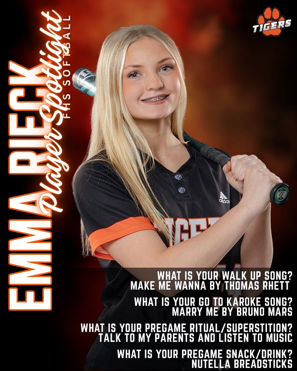FHSTigerSB's tweet photo. Final round of Player Spotlights! 🧡

Sophia VonBank
Emma Rieck
Lilly Stevens
Audrey Dean https://t.co/whPrDA7UHj