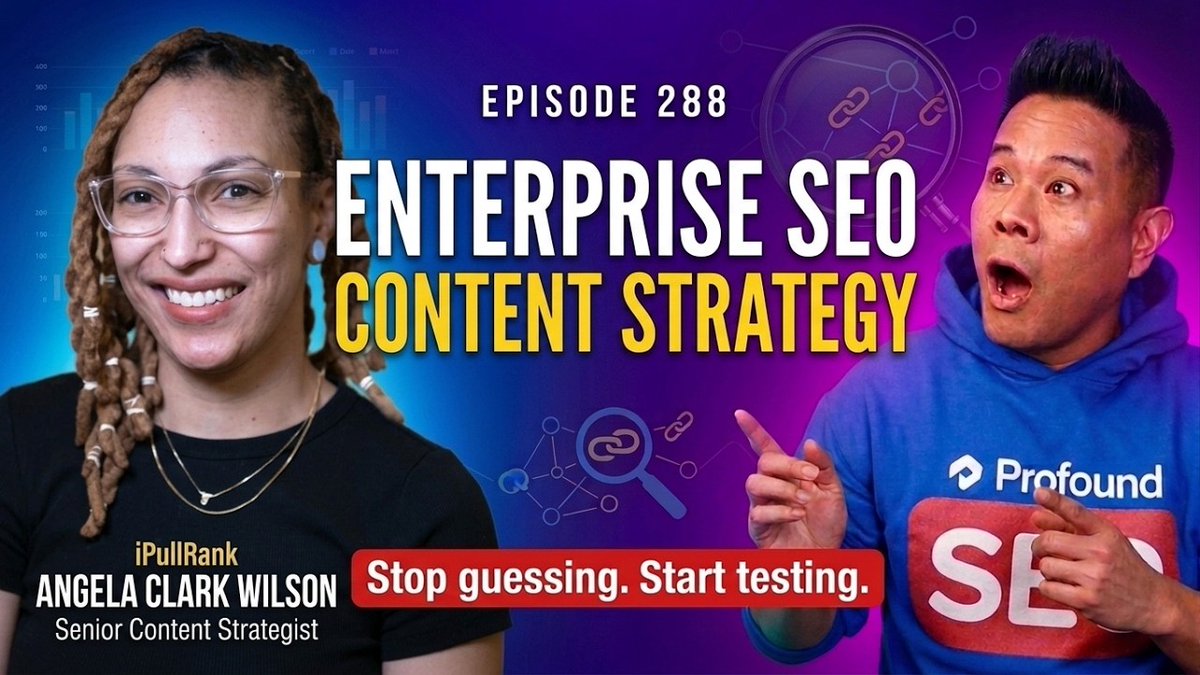 iPullRank's tweet photo. Live today at 3PM EST 🎥

Angela Clark Wilson from iPullRank joins Dre (@deveradigital) on The SEO Video Show to talk enterprise content strategy 👀

https://t.co/1MlxmzsWok https://t.co/qbMA8SIgNO