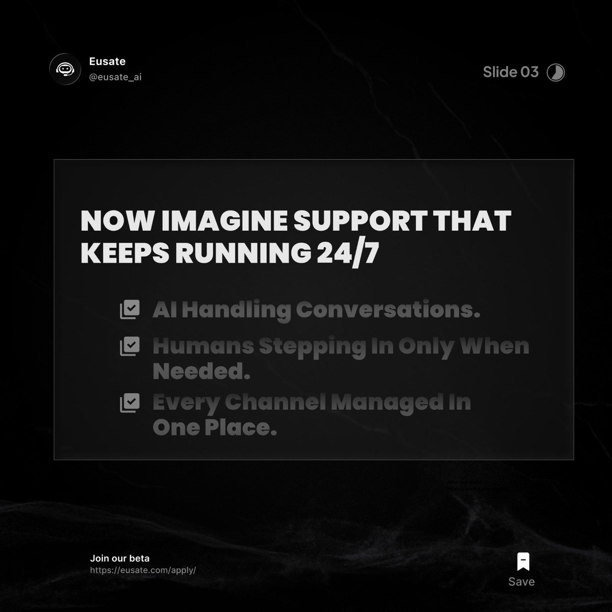 eusate_ai's tweet photo. This is where Eusate comes in. Build a customer support system that never stops working. 
visit https://t.co/Ws3KvL1uQf to get started. https://t.co/QtFOjDS8lm
