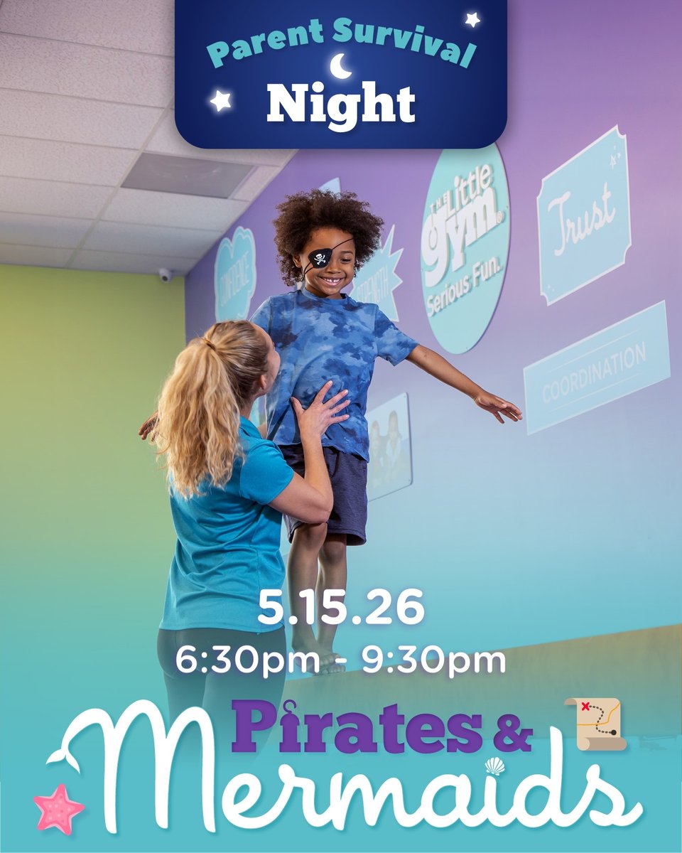 TLGSpring's tweet photo. Ahoy, pirates &amp; mermaids! 🏴‍☠️🧜‍♀️ Join us for a fun-filled parent survival night! Who's ready for adventure? ⚓️✨ #FamilyFun #LittleGym #frankelementary #hasslerelementary https://t.co/xJhAlxGPNK