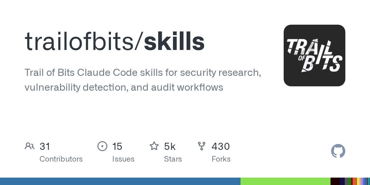 0xor0ne's tweet photo. @trailofbits Claude Code skills for security research, vulnerability detection and more

https://t.co/M2rVzWWbyH

#infosec #llm https://t.co/6XLyow0HzV