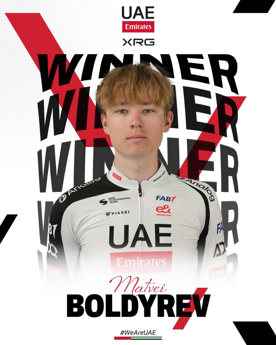 TeamEmiratesUAE's tweet photo. It’s Matvei Boldyrev at the double in Portugal! 🥇🔥

Having taken victory on the opening day, Matvei also wins stage 2 at the Volta a Portugal do Futuro! 

Amazing work, Matvei! 🙌 

#WeAreUAE https://t.co/Tg2fmQgXc8