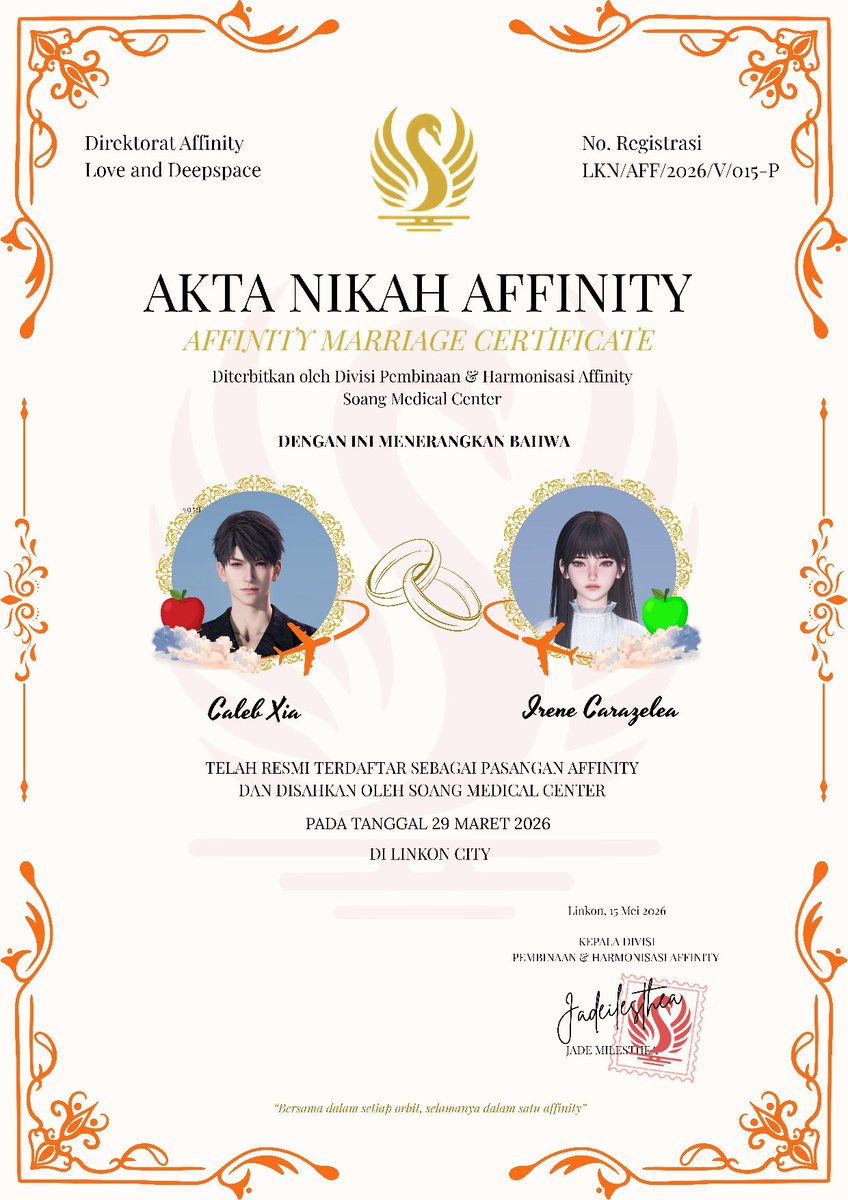 dashahazelene's tweet photo. yuhuuu akhirnya resmi diakui negara 💍🔥 seneng bgt liat #calrene ama #AeSyl udh punya akta nikah🤗
makasih banyak buat soang medical center & @happienly_04 udh dibantu proses legalitasnya! luv bgt hasilnya💖🫶 https://t.co/TxZlnGV8Jf