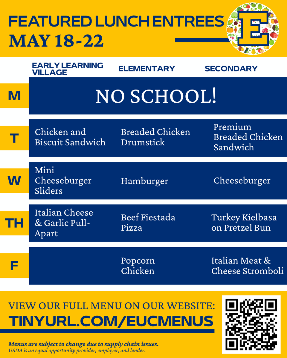 eucschoolmeals's tweet photo. Get ready to embark on a flavor-filled journey in our cafeterias.

Please see our complete menu on our website: https://t.co/wpdGp9UzbD

*Menus are subject to change due to food availability. Thank you for your patience and understanding!

@euclidschools #OneEuclid #EuclidOH https://t.co/ROE8tQoELN