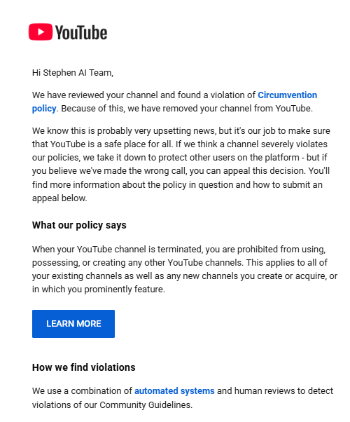 stephenai_it's tweet photo. @TeamYouTube @YouTube @YouTubeCreators You are destroying our EdTech startup, DCNT SRLS. We are trapped in a nightmare loop: your bots bounce us from one no-reply email to another while a  blind algorithm kills our business. We need a HUMAN with actual tools to talk to NOW. https://t.co/2Gt32dP45x