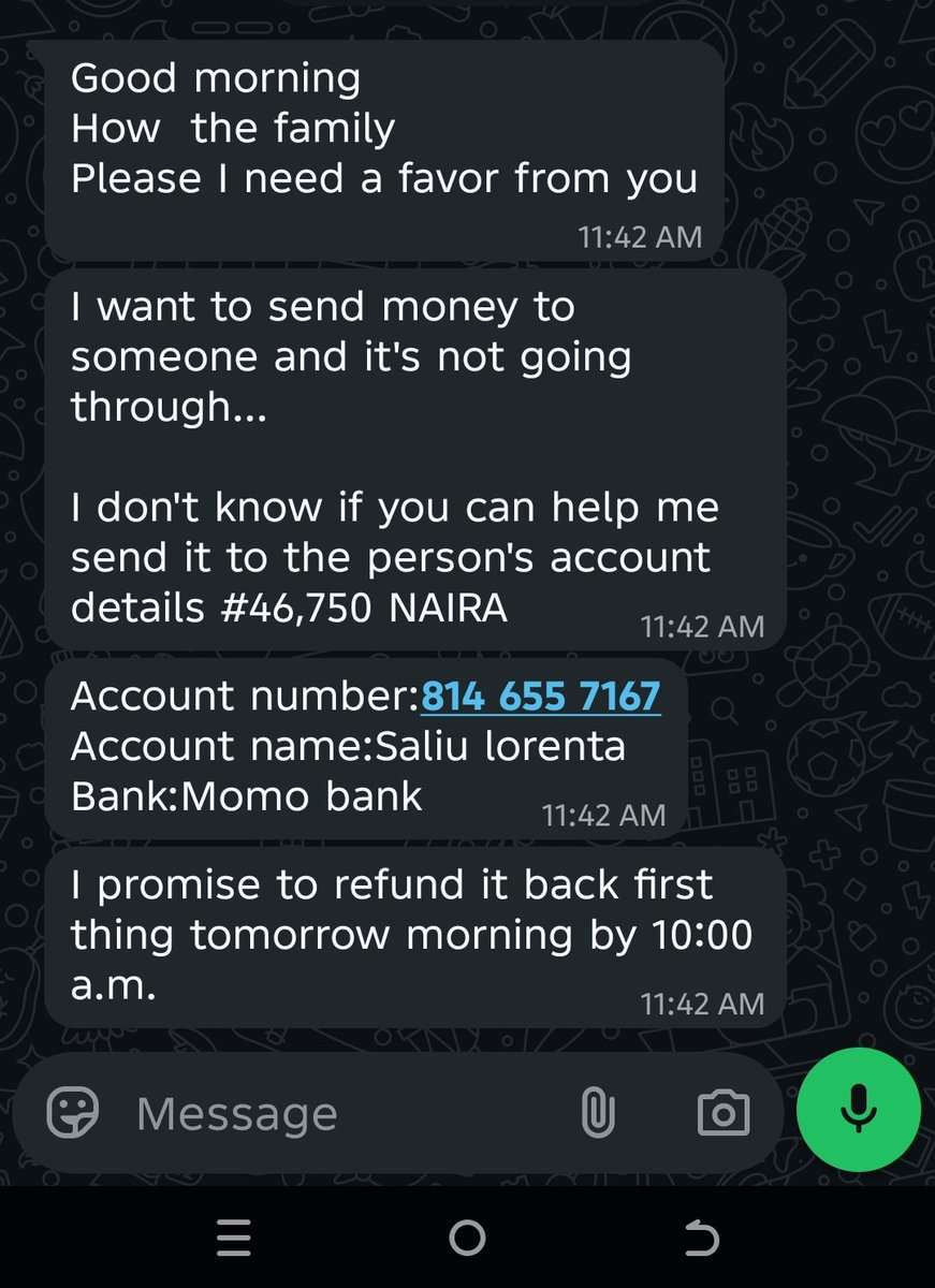 wisdom_noble's tweet photo. Dear @MTNNG and @MTNMoMoGroup someone is using this account to defraud people, kindly contact your financial anti-fraud unit to block this account. @cenbank @efcc https://t.co/klhPbmUCzS