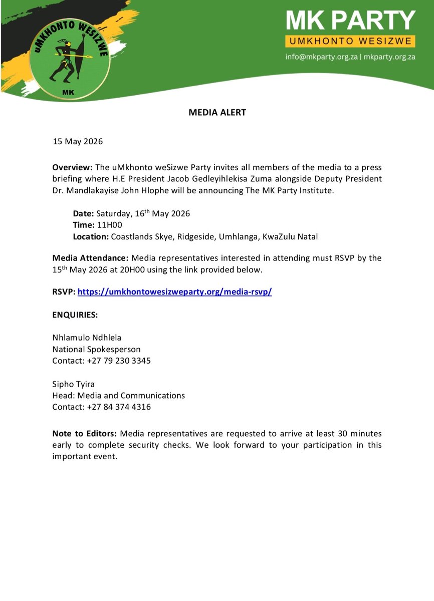 uMkhonto WeSizwe Party (Official) tweet media
