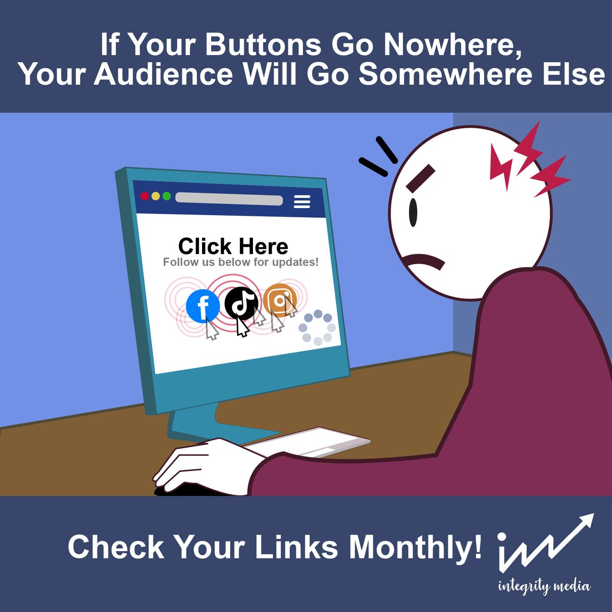 IntegrityAds's tweet photo. If your social links don’t work, why are they there?
Nothing says “we don’t check our own website” like buttons that go nowhere.
People click, get nothing, and leave.
That’s a bad look. Fix it. 🔗

#WebsiteTips 
#DigitalMarketing https://t.co/6bLvx6cGfI