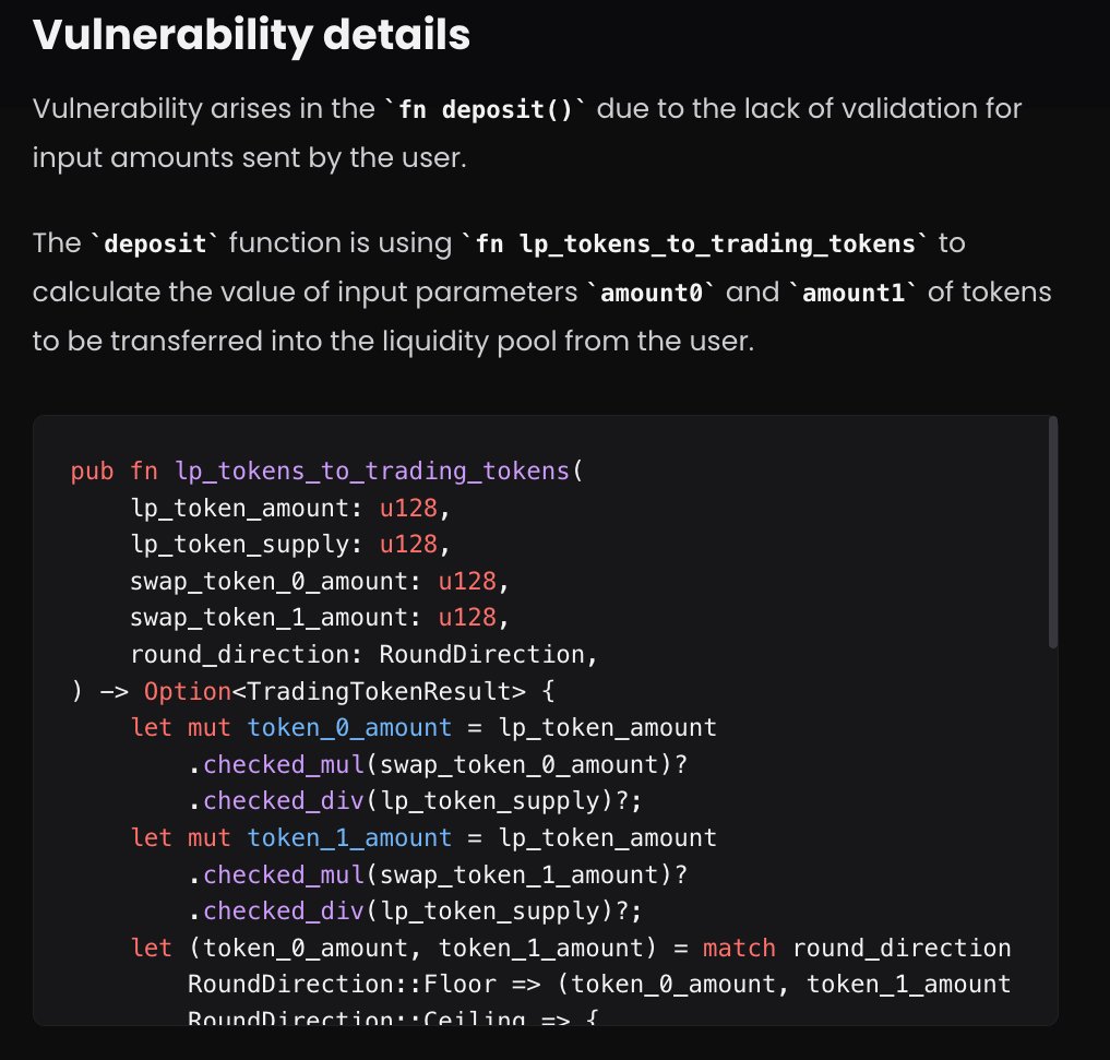 arsen_bt's tweet photo. 6 AMM exploit writeups that teach real security.

○ Kyberswap
🔗 https://t.co/RWvPhiBjs4

○ Raydium
🔗 https://t.co/GMihyGRgXZ

○ Balancer
🔗 https://t.co/D1Xfxpn7a1

○ Yearn Pools
🔗 https://t.co/gkzWspkKJq

○ dHedge Bounty
🔗 https://t.co/IpQlBgSnN1 https://t.co/B5Z6wZX9Ue