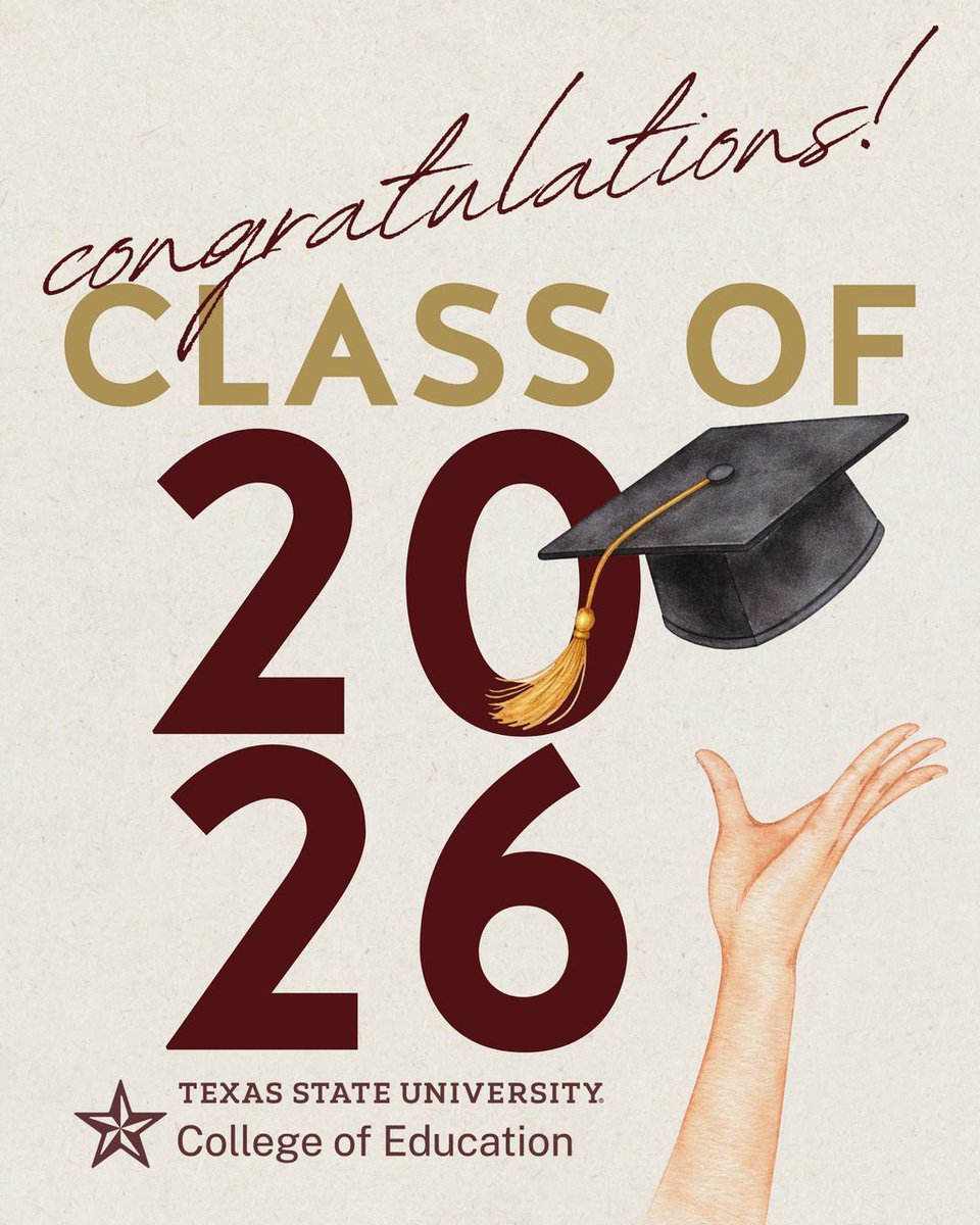 TXSTCOE's tweet photo. Congratulations to the Class of 2026!!! 🎓️ We can't wait to celebrate with you tomorrow!🥳 

If you haven't checked out parking and direction information yet, make sure to check the link below before arrival.

https://t.co/nZbIWKNICb https://t.co/YQkNMxjt1o