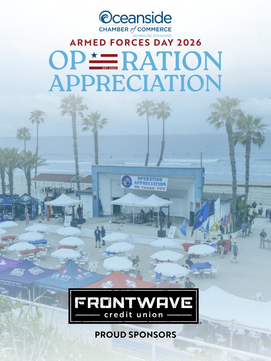 FrontwaveCU's tweet photo. Frontwave Credit Union is proud to sponsor Oceanside’s Armed Forces Day 🇺🇸 Operation Appreciation!

Join us May 16 as we honor active-duty military at Camp Pendleton and nearby bases.

Swing by our booth, say hi, and connect with us! 👋 https://t.co/XinTDBJpD5