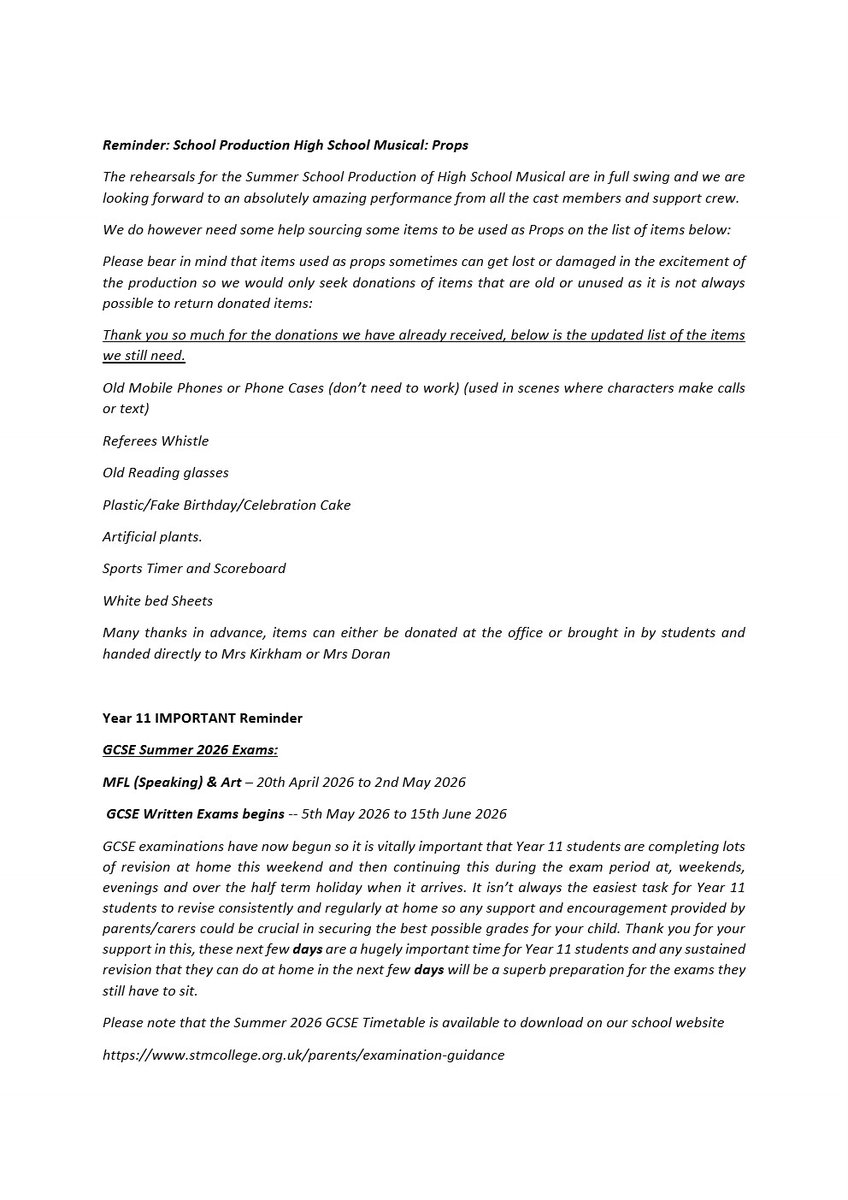 STM_College's tweet photo. Headteacher's Weekly Letter Part 1 https://t.co/DR6j1KAbZT