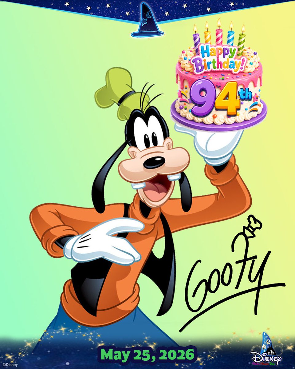 DMK_Blog's tweet photo. 🎉Today (May 25, 2026) marks the 94th Anniversary of Goofy’s debut! 🥳  Happy Birthday, Goofy!

#Disney #迪士尼 #Goofy #高飛 #DisneyParks #ディズニー #グーフィー https://t.co/fCvlCAMV75