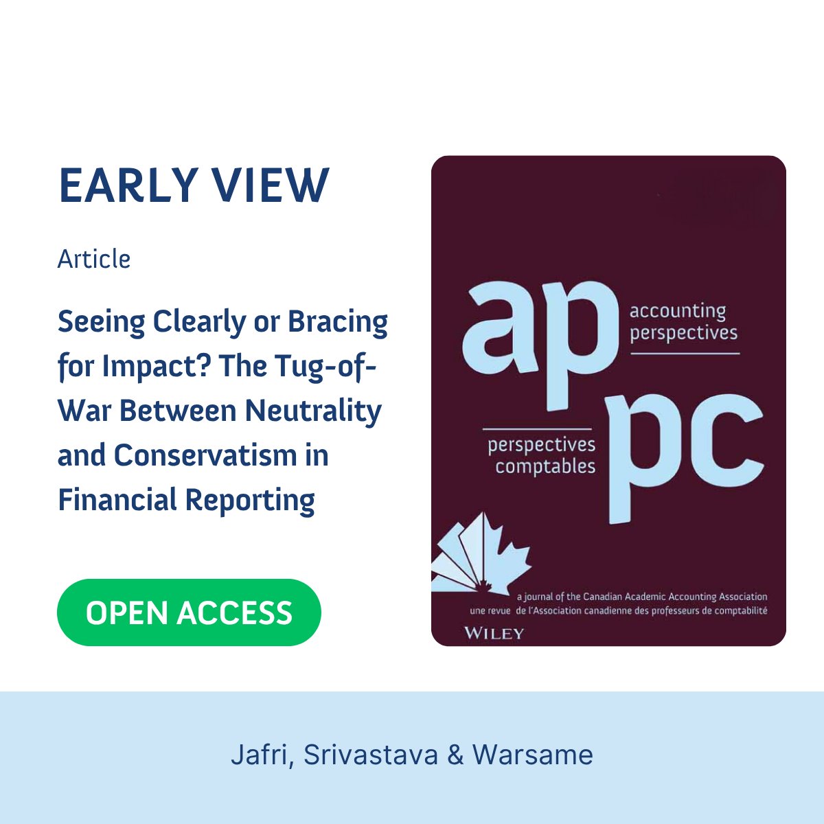 AP_PC_Journal's tweet photo. ⚖️💼How “neutral” can neutrality really be — when accounting standards still breathe conservatism?
👉Read more in this early view article: https://t.co/A1llpZiG2c
✍️Jafri (@MacEwanU), Srivastava &amp; Warsame (@UCalgary)
#Accounting #FinancialReporting #Neutrality #Conservatism #FASB https://t.co/S2Ku2fCA3D
