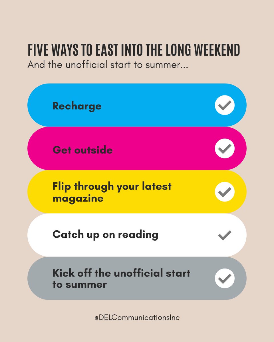 DELCommInc's tweet photo. The May long weekend is here — aka the unofficial start of summer. 

Recharge, get outside, catch up on reading, and yes… flip through your latest magazine issue. A small reset now fuels a productive season ahead.

#VictoriaDay #LongWeekend #StartOfSummer #PublishingLife https://t.co/DuZsLSy0wi