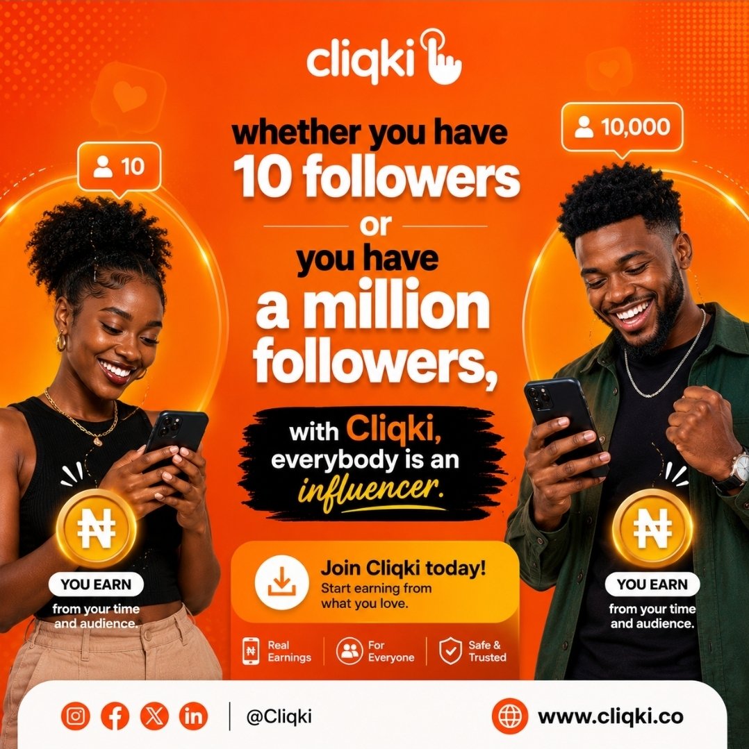 cliqki's tweet photo. Whether you’ve got 10 followers or 1,000,000, your influence still counts.

With Cliqki, everyone is an influencer.
Turn your time, your engagement, and your audience into real earnings by connecting with brands and engaging with content you already love. https://t.co/ejTmltCDzw