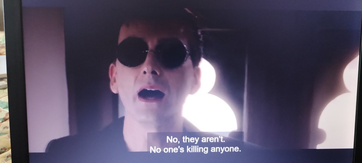 AmyVersailles's tweet photo. Rewatching #GoodOmens1 and Crowley is saying an interesting sentence in ep2 at the paintball!
"Everyone's having miraculous escapes there's no fun otherwise"

God wants to have fun, her two fav characters can't disappear at the end of #GoodOmens3spoilers They miraculously escaped https://t.co/08TaJs2RdG
